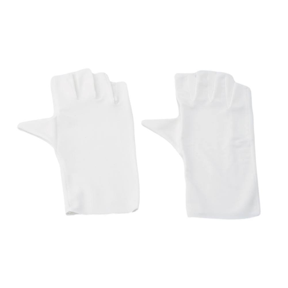 A pair of white fingerless sunscreen driving gloves made from smooth soft fabric offering UV protection.