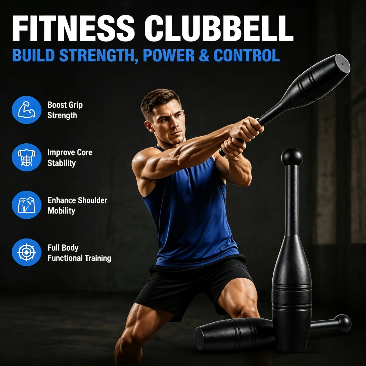 Fitness Clubbell Strength Training Weight Club Full Body Functional Workout Equipment Build Grip Core Stability for Home Gym