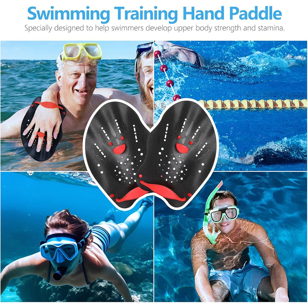 1 Pair Adjustable Swim Hand Paddles, Swimming Training Hand Fins Flippers for Adults & Kids Lap Pool Workout Accessories