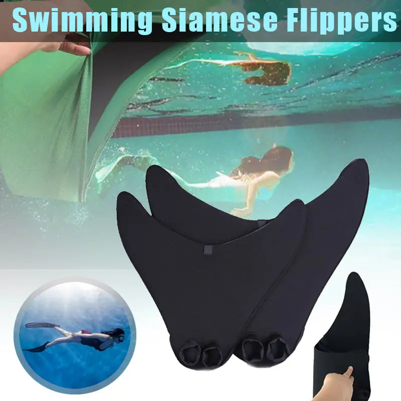 Schwarze Silikon-Erwachsenen-Meerjungfrauen-Schwimmflossen Trainingsflipper mit siamesischer Schwanzform, drei Fingerloops und verstellbarem Riemen.