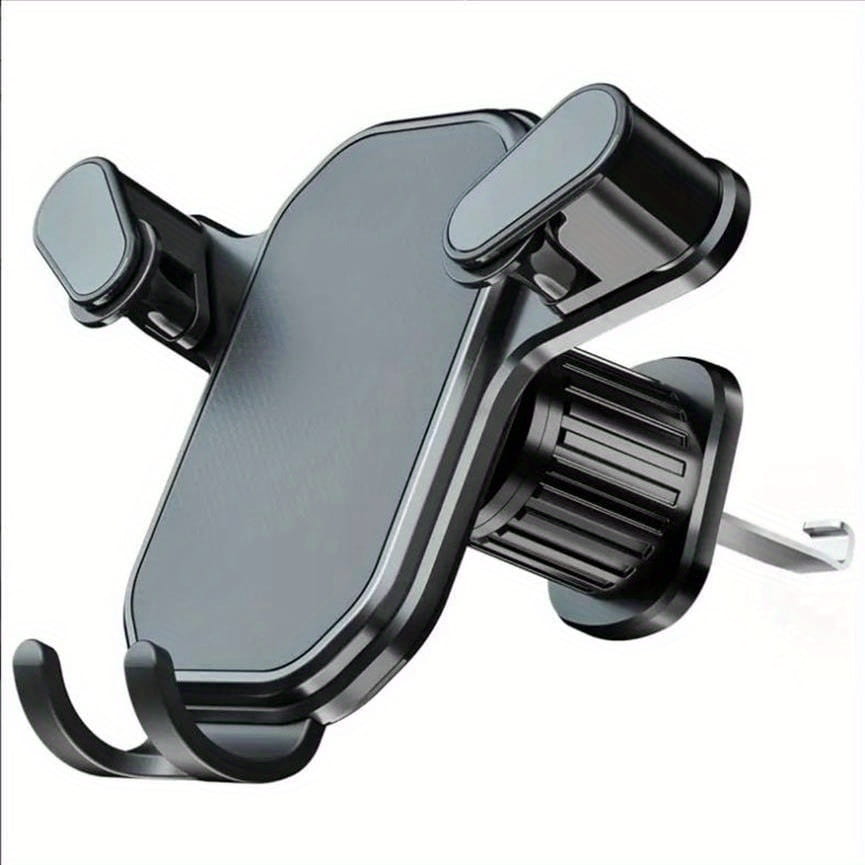 Black plastic car air vent phone mount with adjustable clamps and suction cup base for universal cell stand use