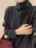 Women's 100% Wool Soft and Warm High-Neck Pullover Sweater, 2025 Autumn/Winter Knitted Cardigan Top