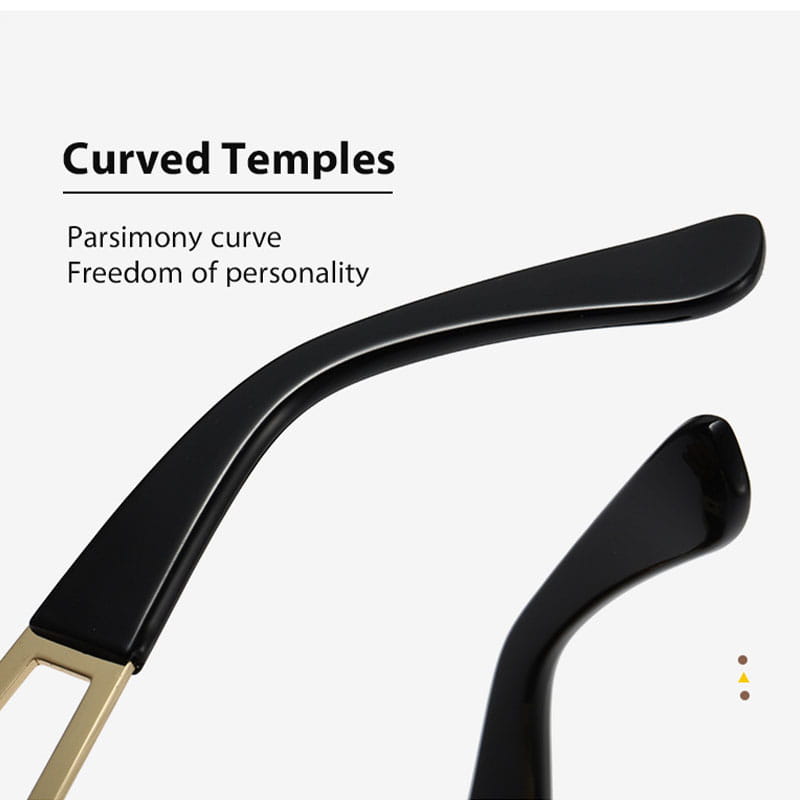 black curved temple arms with a glossy finish and gold-tone metal bridge connector on polarized oversized metal sunglasses for adults.