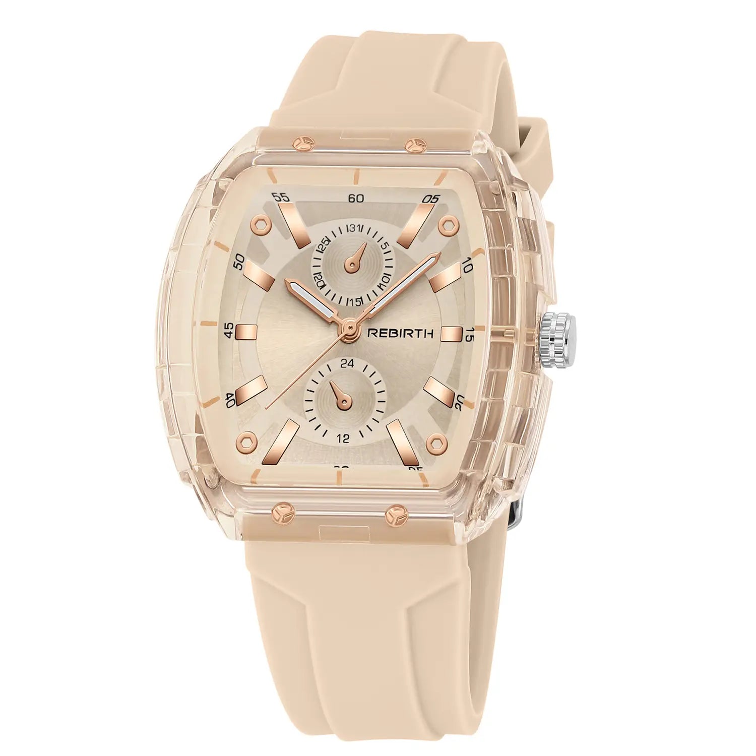 Silicone Casual Watch Rose Gold Rectangular Dial