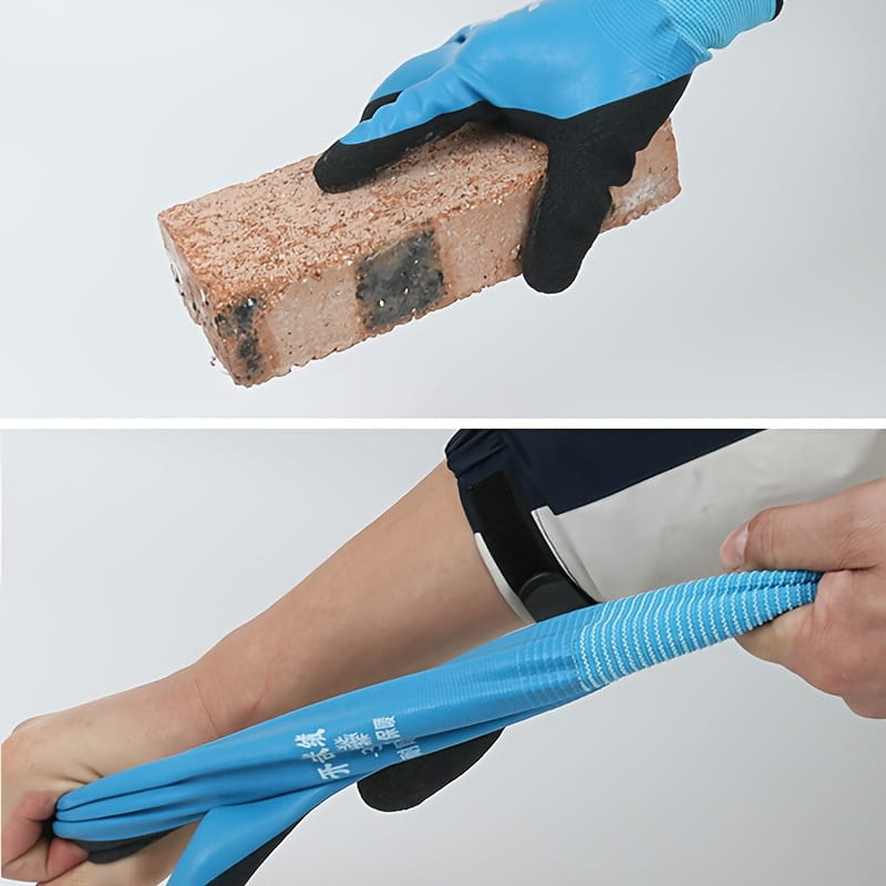 Wasserdichte Winter-Arbeitshandschuhe für Herren mit einem blauen und schwarzen Gummi-Griff für Werkzeuge, entworfen zum Umgang mit Ziegeln, mit thermischem Schutz und mechanischer Haltbarkeit