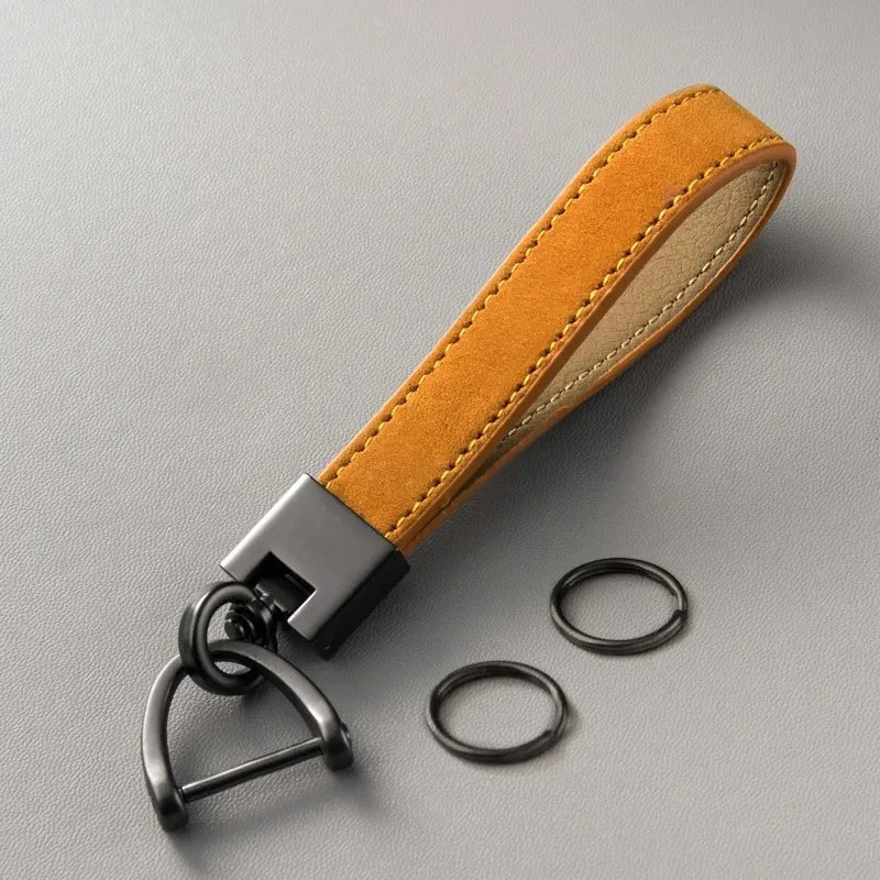 Car Key Chain Luxury Genuine Leather Keychain Pure Color Buckle Car Key Ring Car Accessories Gift Car Keychain
