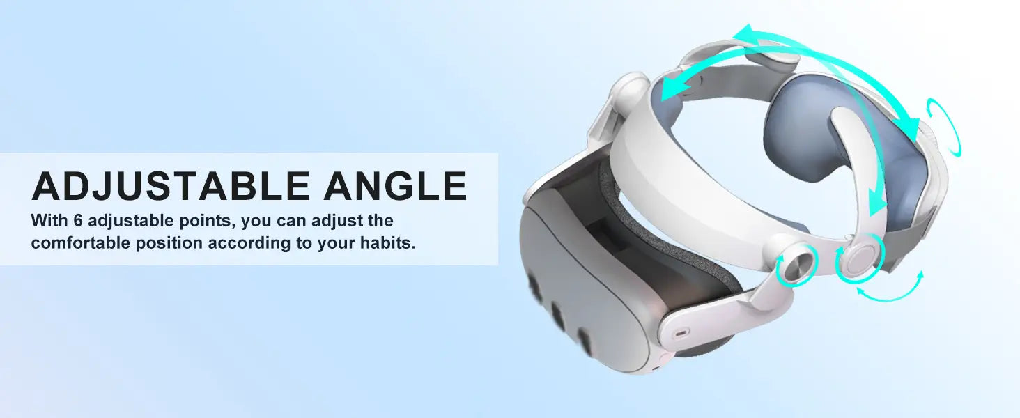 Sangle de casque Meta Quest réglable à angle, blanc et gris, pour la réalité virtuelle, au design ergonomique élégant