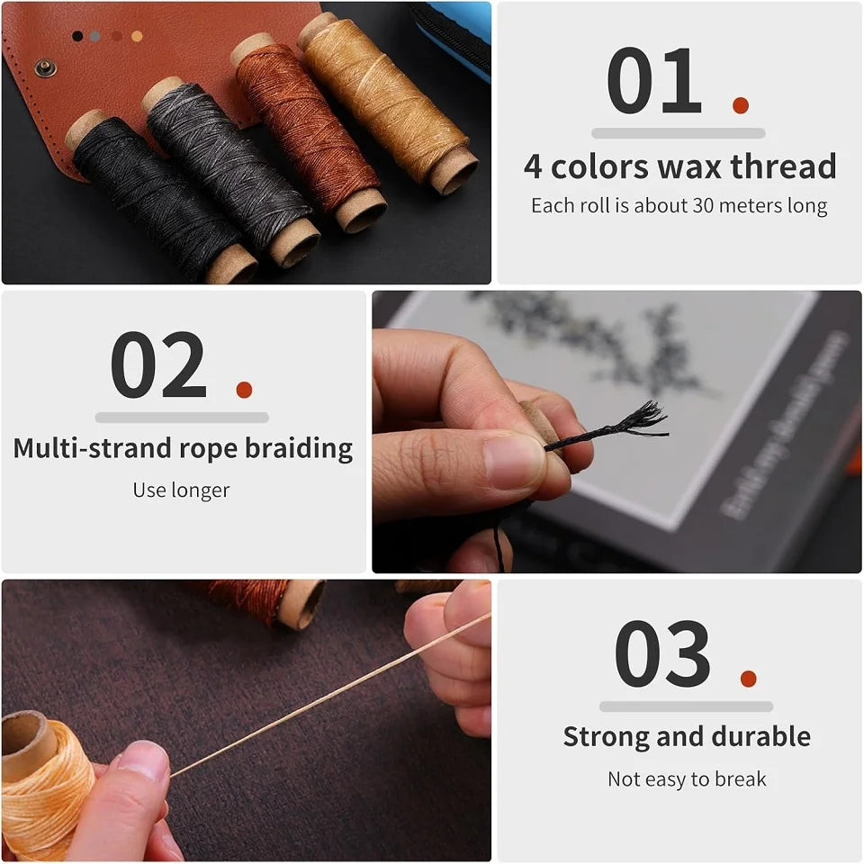 BUDDUR Leather Sewing Tools Kit With Waxed Thread And Needles Awl Professional DIY Leather Handmade Craft Accessories Tools Set