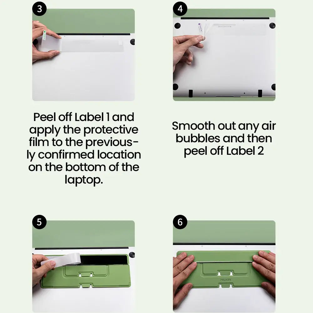 Green plastic laptop stand with a matte finish and integrated support arms from the Nillkin Dualwing adhesive laptop stand computer bracket type.