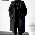 KIDWHXR Men Trench Coat Spring Autumn Mid-length Hooded Casual Male Windbreaker Fashion Simlpe Solid Color Pocket Man Outerwear