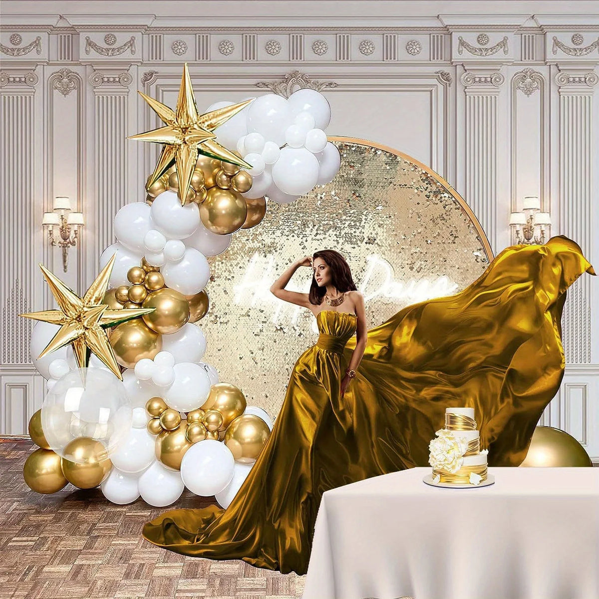 156pcs White and Gold Birthday Balloon Wreath Arch Set Birthday Party Wedding Dress Celebration Anniversary Eid Decoration