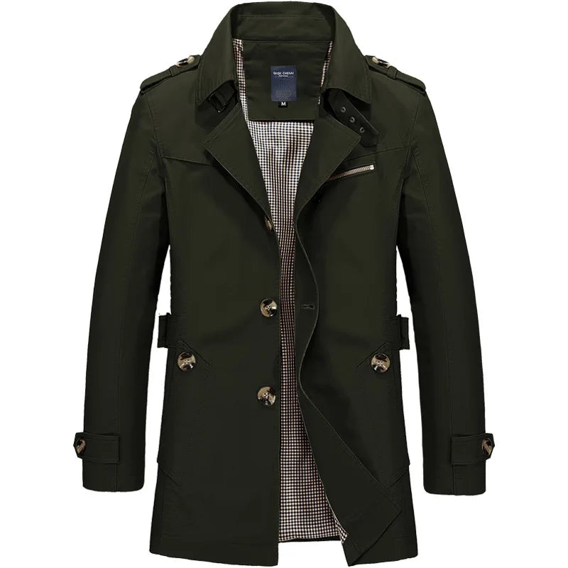 Men's Spring Autumn Casual Cotton Trench Coat Male Fashion Lapel Single-breasted Mid-long Overcoat Business Windbreaker