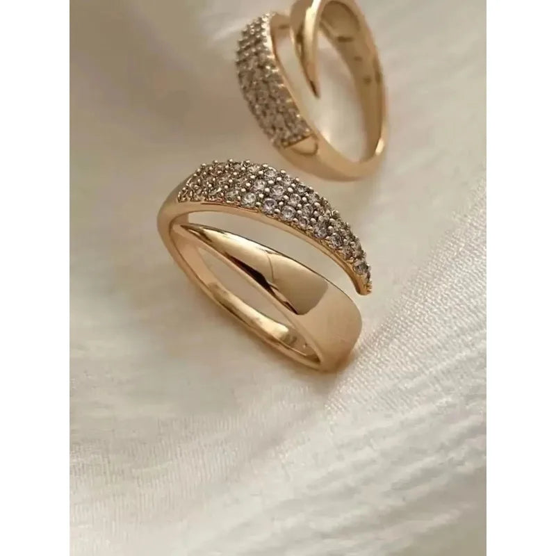 Gold Plated Sun Rings for Women Natural Stone Inlaid in Hollow Metal Texture Ring Trendy Jewelry