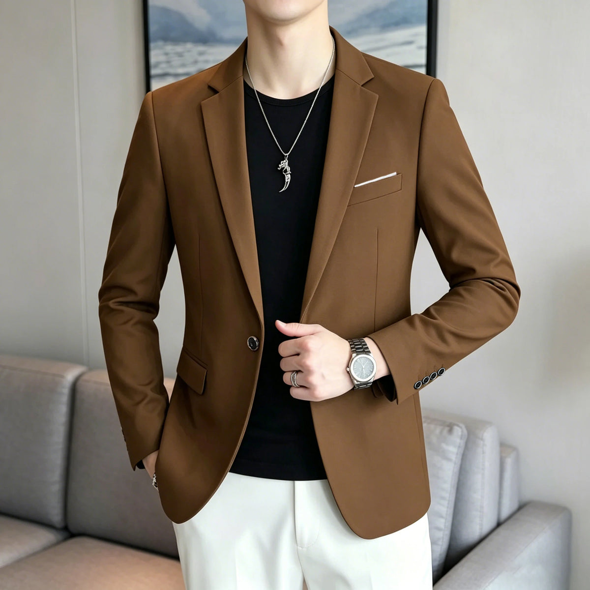 Men's Slim Fit Blazer 18 Colors Casual Business Suit Jacket One Button Notched Lapel Formal Dress Blazer for Wedding Party W