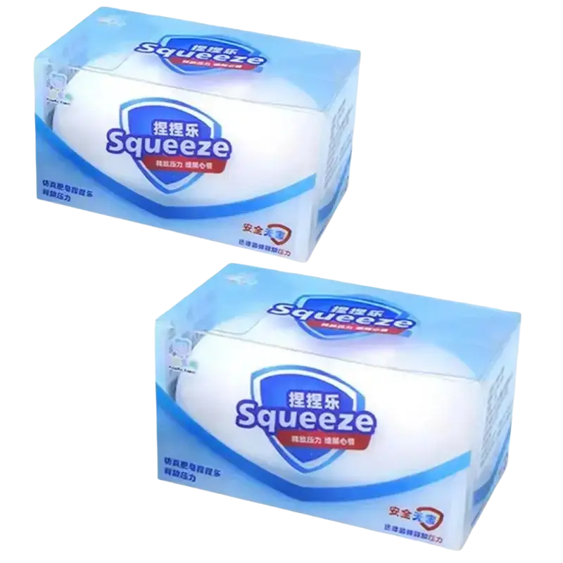 Blue and white packaged soap squishy toy made of soft material for stress relief and hand decompression gift
