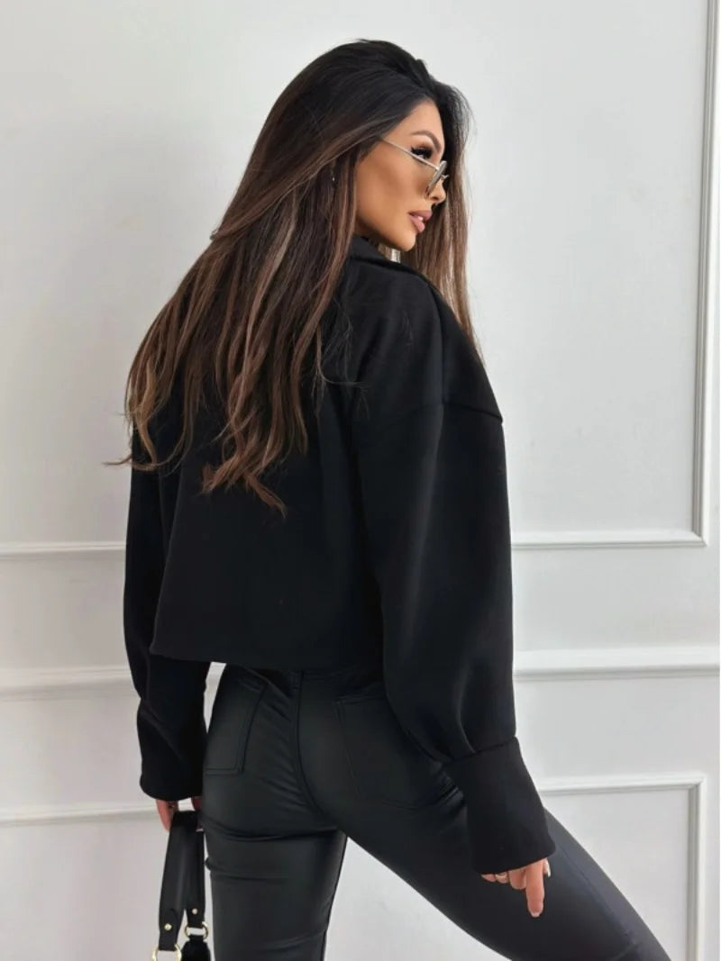 Women's Cropped Wool Blend Coat with Notch Lapel and Double Breasted Button Closure for Fall Winter Fashion