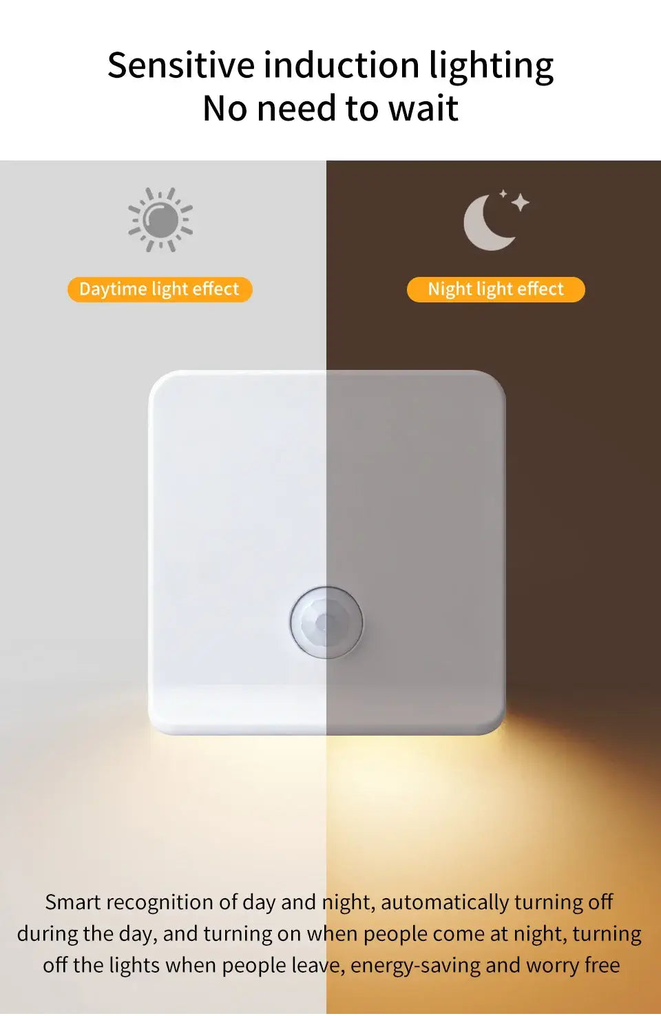 White rectangular motion sensor night light with a smooth minimalist design for rechargeable LED cabinet lamp use.