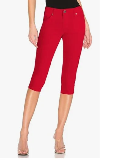 Denim Capri Short Jeans for Women Super Comfy Stretch  Button Front Casual Breathable Comfort Cropped Pants Summer