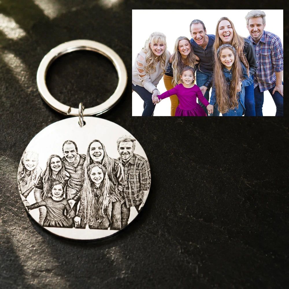 Personalized Photo 35mm Round Keychain Customized With Couple/Famliy/Pet Picture Pendant Keyring Stainless Steel Jewelry Gift