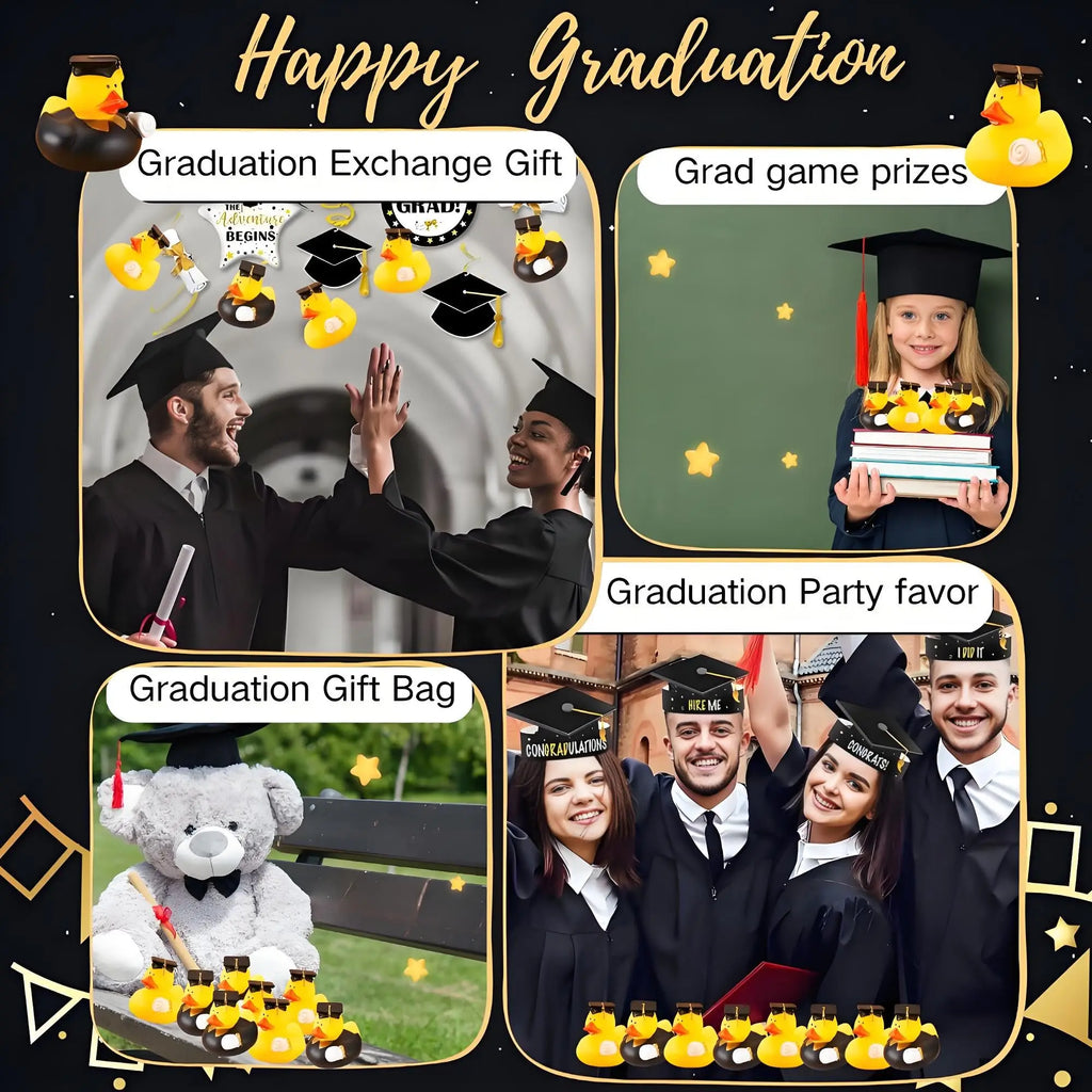 6/12/24 Sets of Graduation Rubber Duck and Grad Gift Candy Boxes with Yellow Tassel Mini Graduation Duck Bulk Grad Party Favors