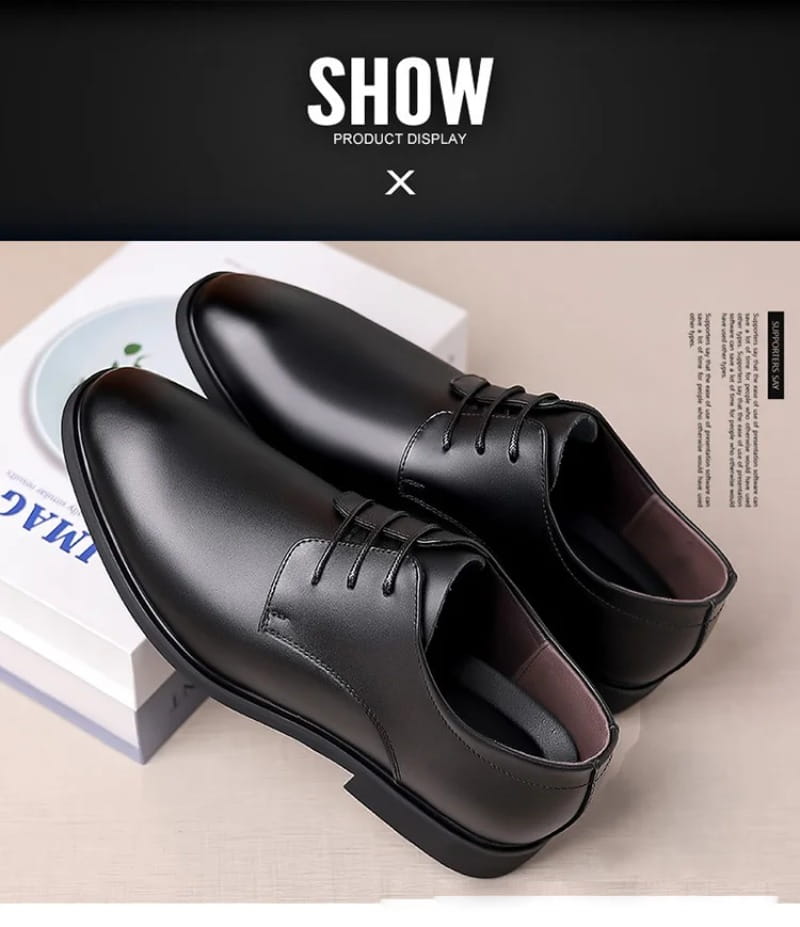 Schwarze geschnürte Kleiderschuhe aus Leder mit poliertem Finish und klassischem Design für das Produkt „Herren-Oxford-Kleiderschuhe aus weißem Leder“.