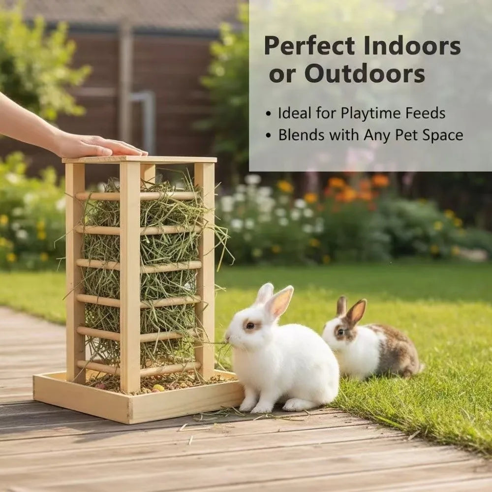 Pet Grass Rack Wooden Rabbit Hay Manger Durable Self-Feeding Hay Feeder Detachable Guinea Pig Feeder Rabbit Hutch