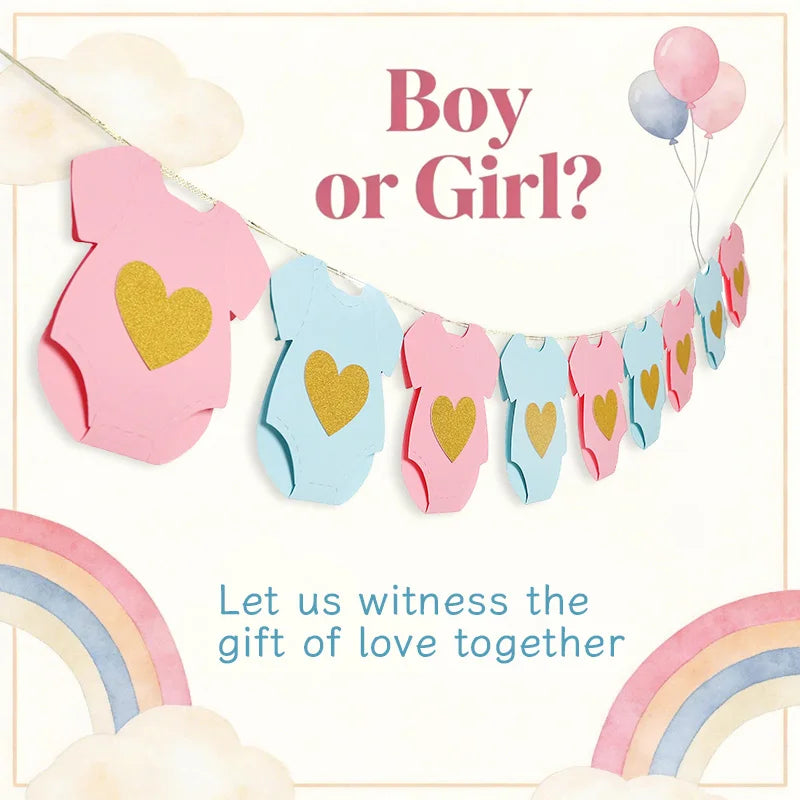 Baby Shower Paper Garland Short-Sleeve Bodysuits Clothesline Garland Gender Reveal Birthday Banner Baby Outfit Banner Flag Decor