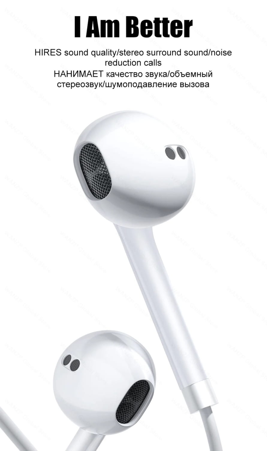 white type c wired in-ear earphones with a sleek glossy finish and circular mesh grilles on the earbuds