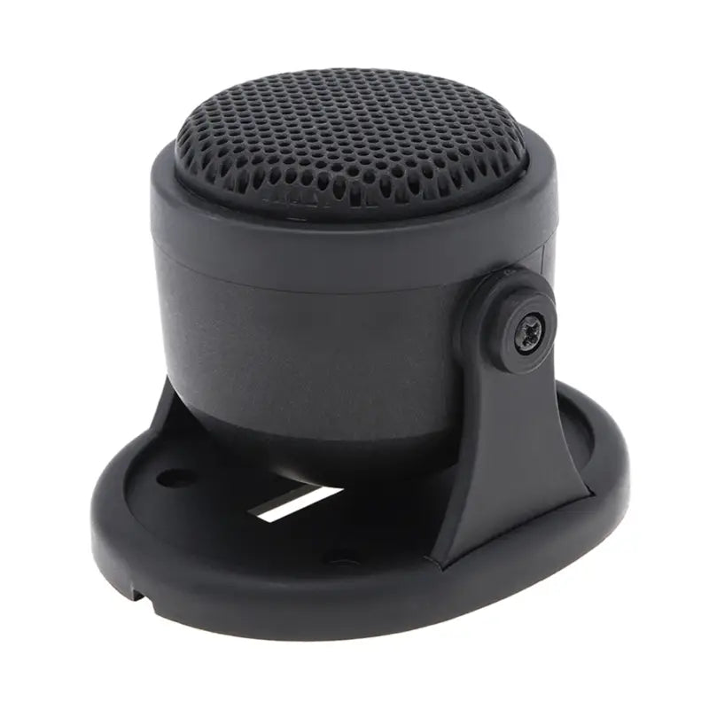 Black plastic car tweeter speaker with perforated grille and mounting bracket designed for high frequency hifi audio 20w use.
