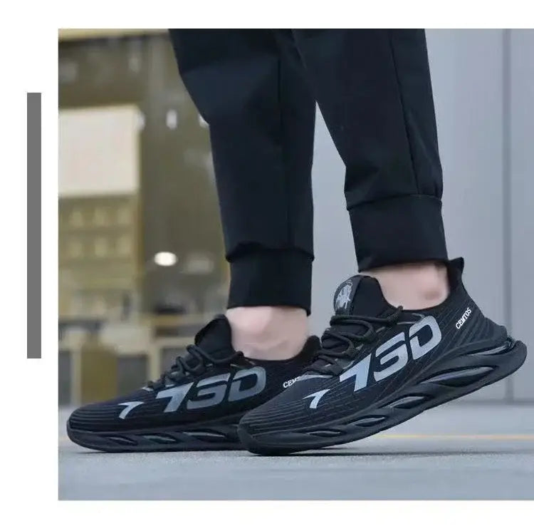 Chaussures de sport décontractées à enfiler pour hommes, avec marquage 750 blanc audacieux, une tige en mesh respirante texturée en noir conçue pour la course et l’usage quotidien.
