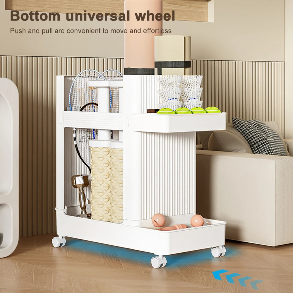 Gym Equipment Organizer Trolley with Wheels Sports Equipment Storage Rack Yoga Mat Storage Basket Fitness Equipment Holder Rack