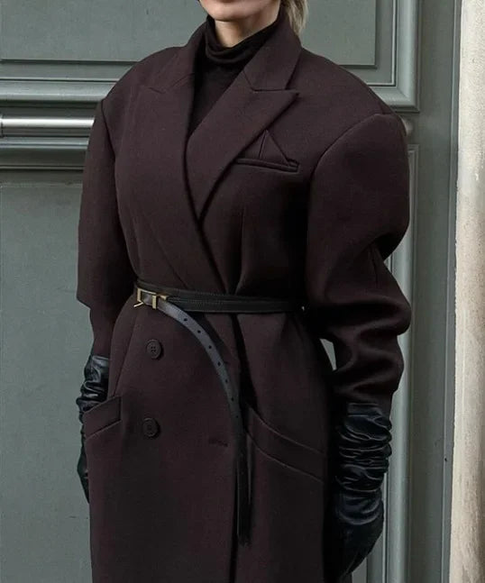 Women's Long Blazer Coat Notched Lapel Oversized Trench Style Fall Jacket Minimalist Outerwear 2025 New