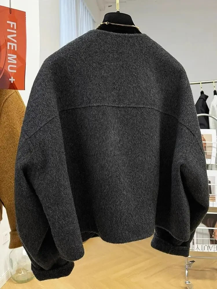 Wool Short Double-sided Woolen Coat Women Autumn and Winter Round Jackets Long Sleeves Short Blends Coats