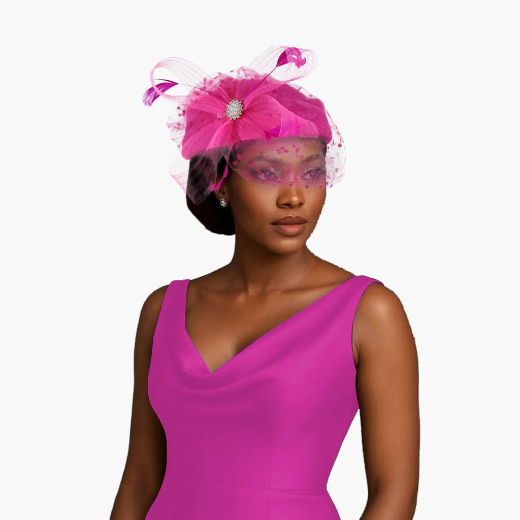 Women Bridal Fascinator with Feathers Dot Print Veil Elegant Pillbox Hats for Tea Party Wedding Church Fedoras Headscarf Bonnet
