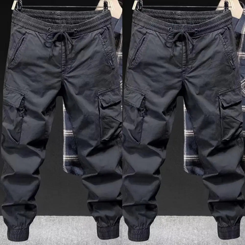 2025 M-5XL Sweatpants Men Cargo Pants Drawstring Waist Multi Pockets Overalls Ankle-banded Streetwear Hip Hop Long Trousers