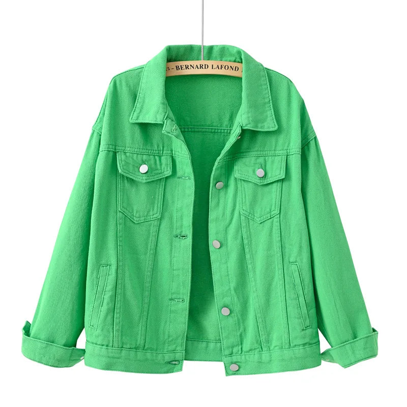 Women's Denim Jacket Spring Autumn Short Coat Pink Jean Jackets Casual Tops Purple Yellow White Loose Tops Lady Outerwear