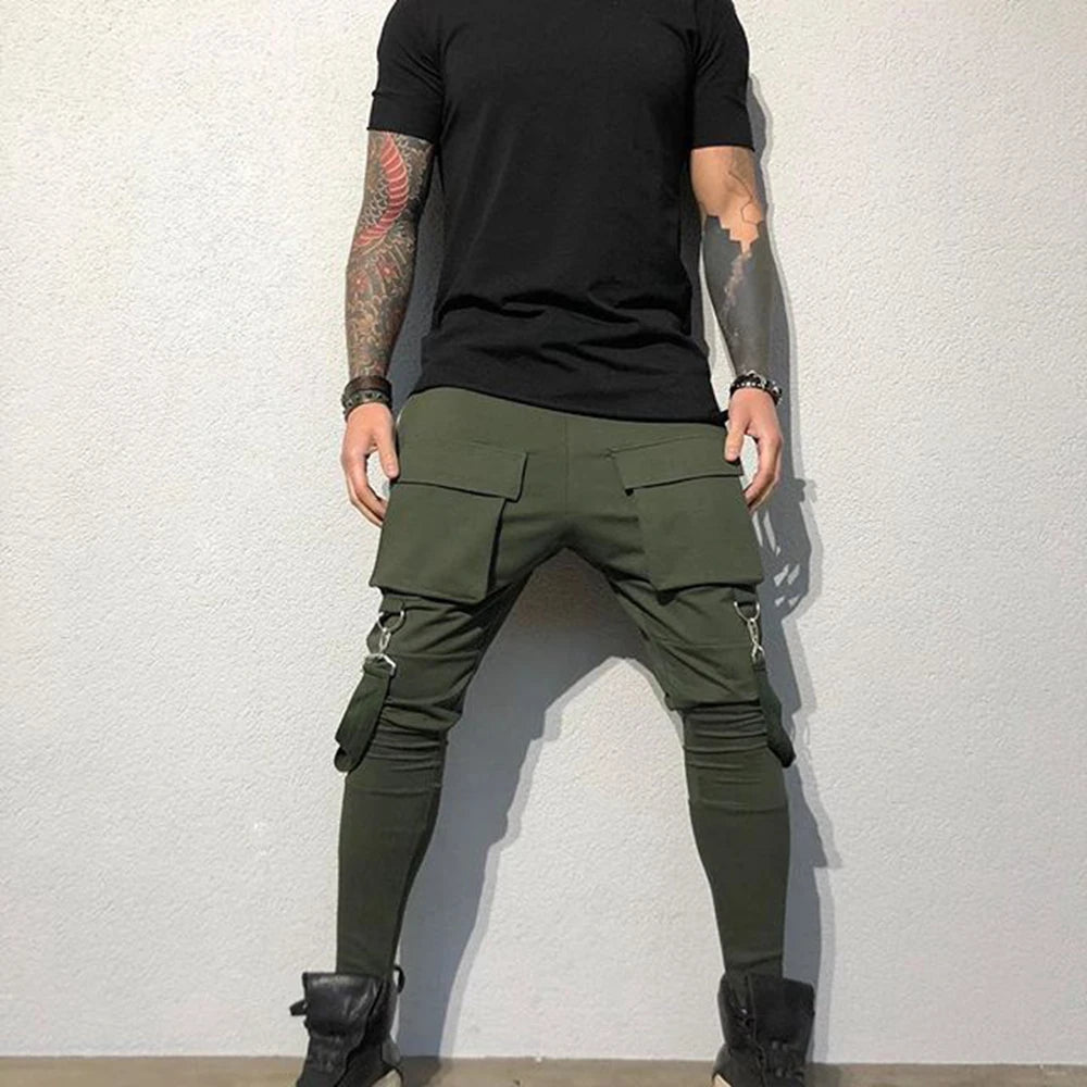 Mens Cotton Sweatpants Hip Hop Joggers Streetwear Casual Slim Sport Trousers Training Workout Fitness Big Pockets Cargo Pants
