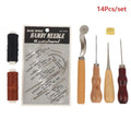 Leather Sewing Tools Kit Wooden Handle Needles Awl Waxed Thread Stitching Groover Thimble For DIY Craft Hand Stitching Repair