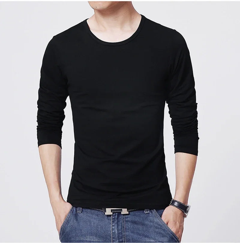 2026 MRMT Brand New Men's T-Shirts Long Sleeve Slim Men T-Shirt Young Man Pure Color Tops Tees Shirt O-Neck For Male Boys Tshirt