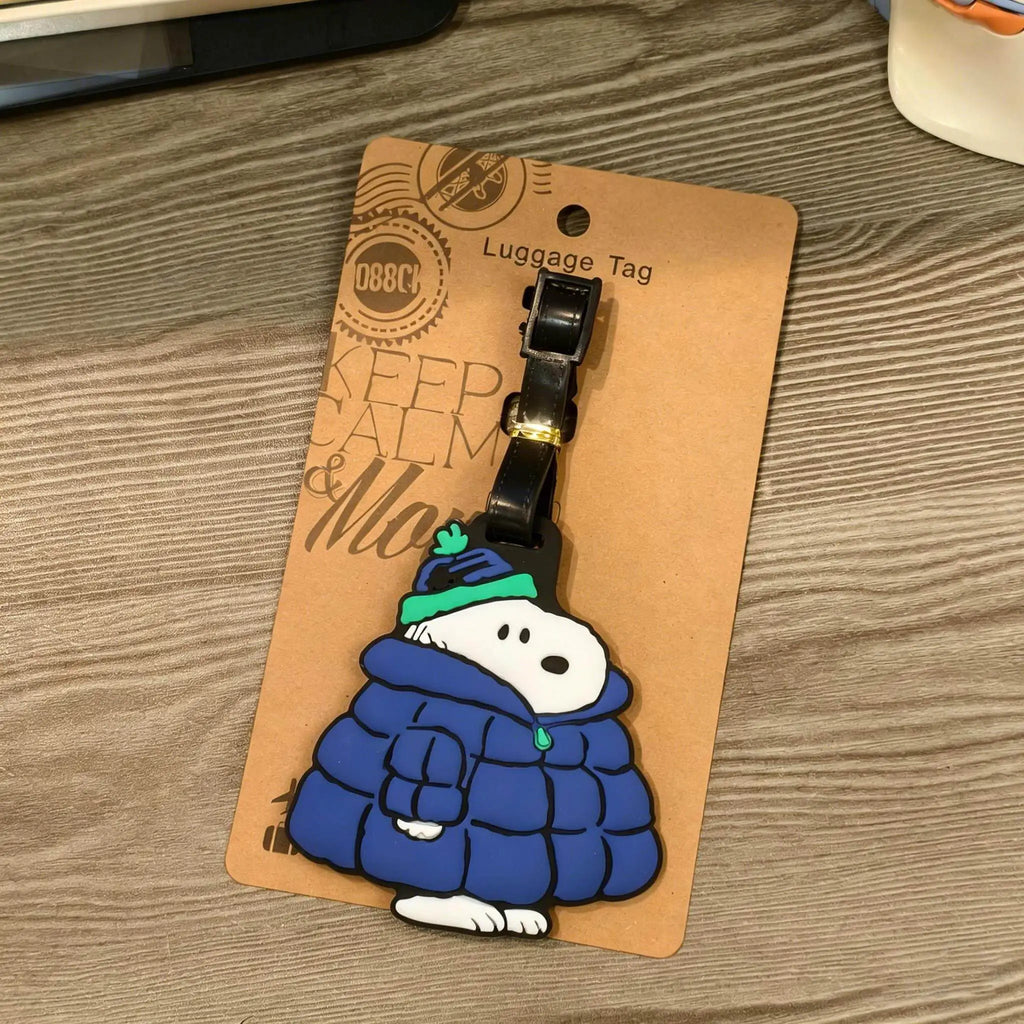 PEANUTS Snoopy Travel Puppy Series Luggage Tag Cute Cartoon Suitcase Name Tag Bag ID Holder Adjustable Strap Travel Accessory