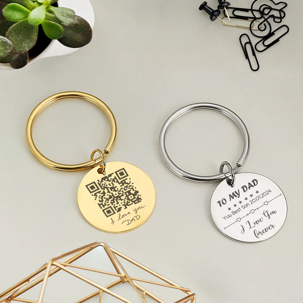 Personalized Laser Engraved Name Text Date Fingerprint QR Code Keychain Father's Day Gift Women Men Memorial Key Chain Gifts