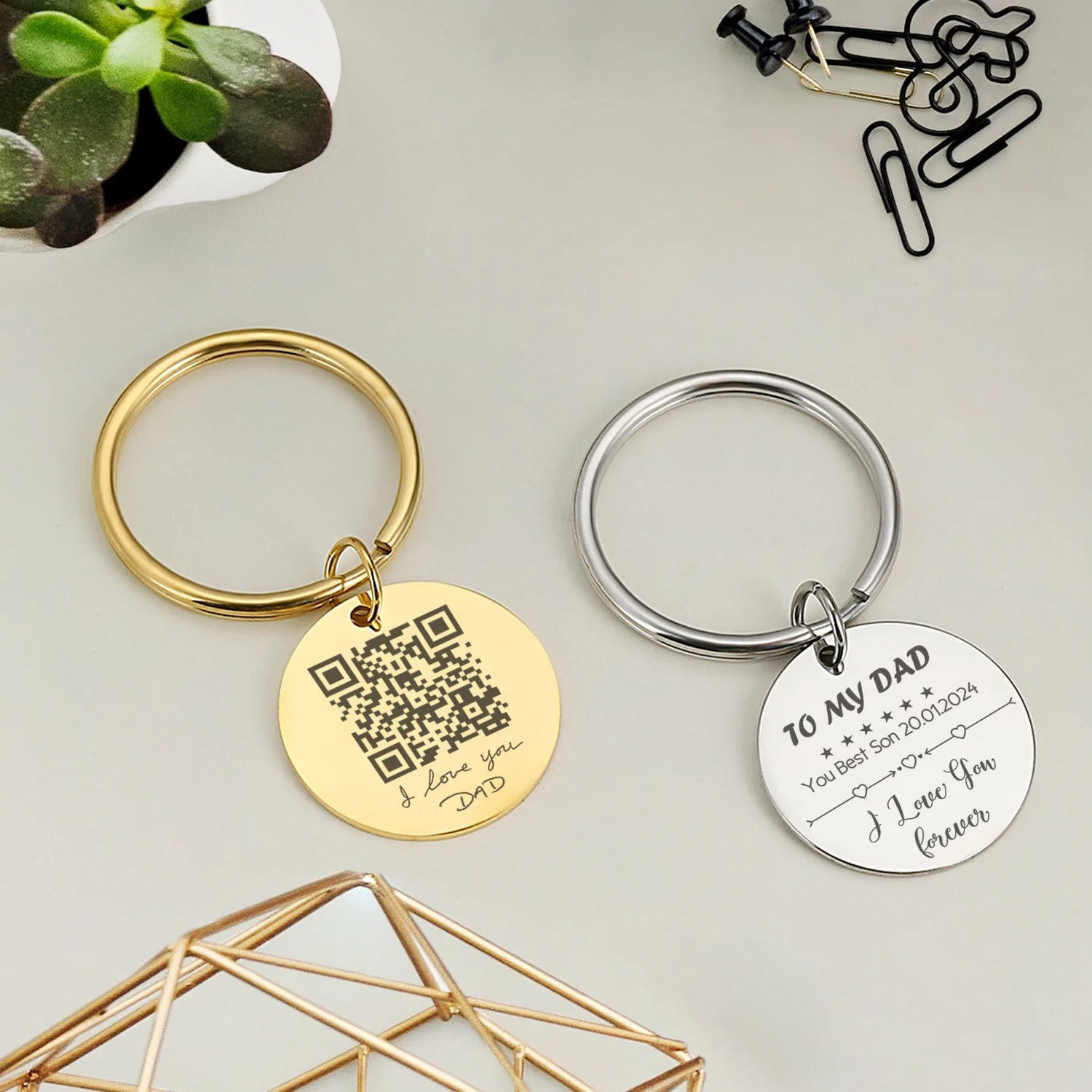 Personalized Laser Engraved Name Text Date Fingerprint QR Code Keychain Father's Day Gift Women Men Memorial Key Chain Gifts