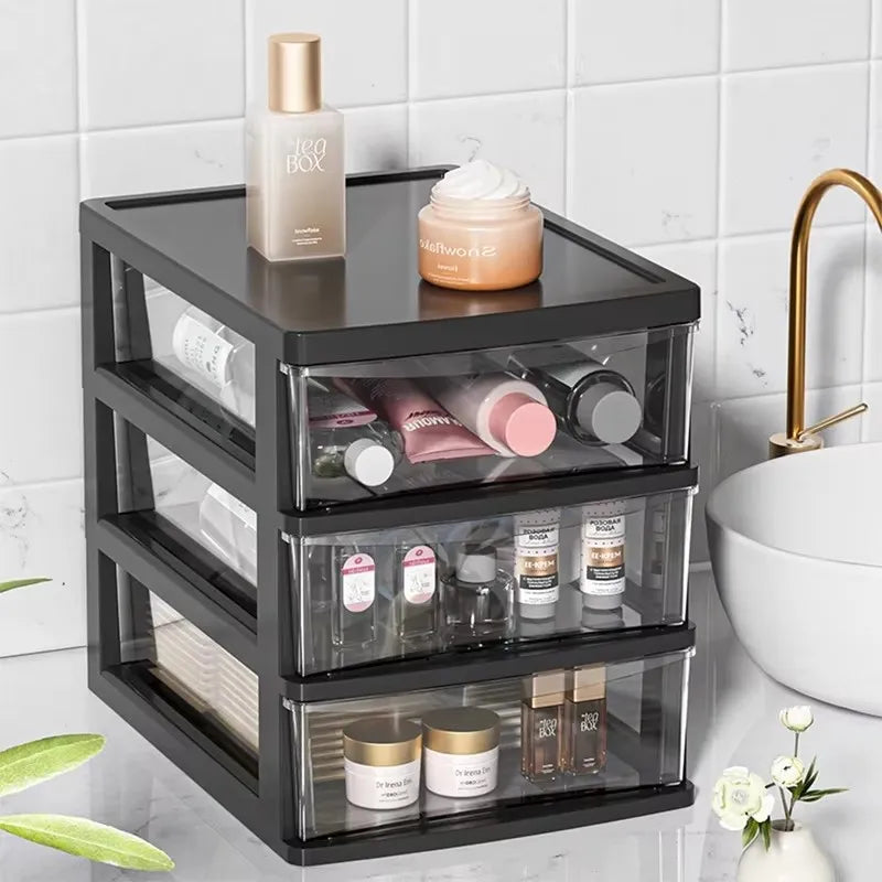 Multi-Compartment Plastic Storage Cabinet with 2 to 4 Drawers, Ideal for Office and Home Desk Organization