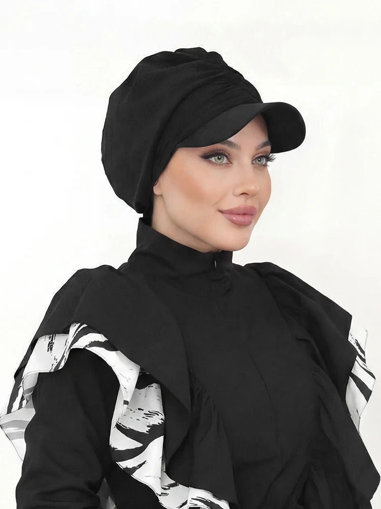 Muslim Women Baseball Cap Hijab Solid Black Turban Hat Islamic Daily Headwear Modest Headscarf for Outdoor Sports Daily Wear