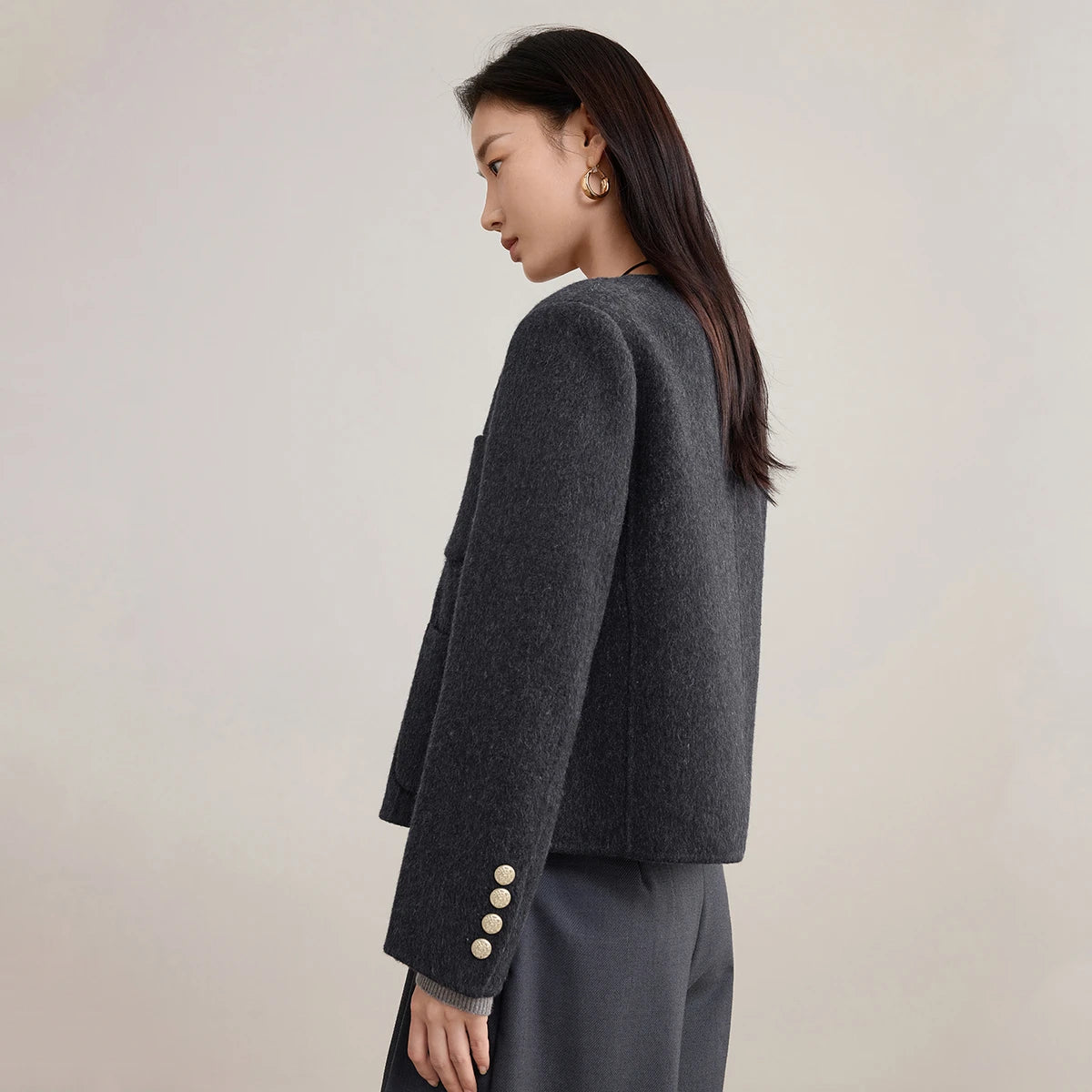 SENTUBILA Women's Sheep Wool Double Faced Overcoat Winter 2026 O-Neck Short Multi Color Optional Elegant Casual Tops W54OG8767