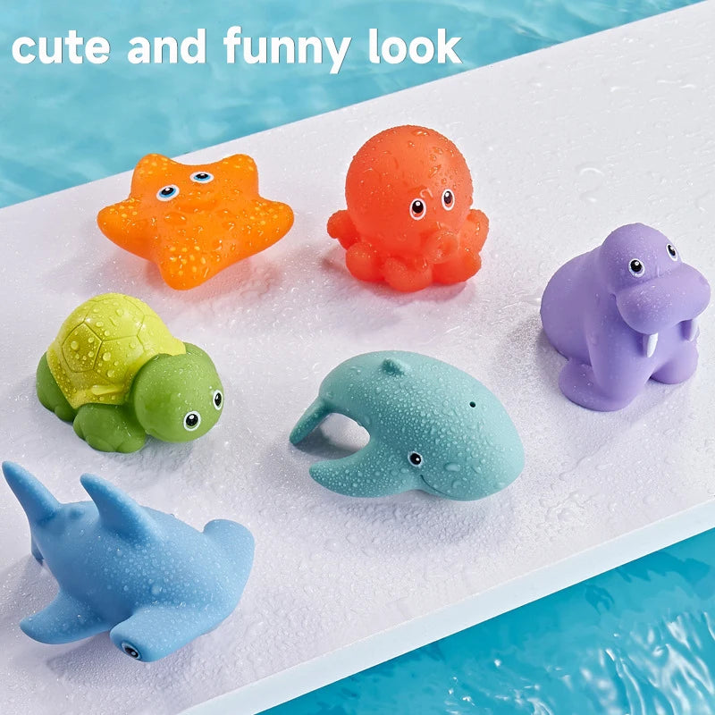 Baby Bath Toys Cute Animals Bath Toy Water Spray Bath Toys Swimming Toys Kids Floating Bath Toys with Fishing Net Fishing Toys
