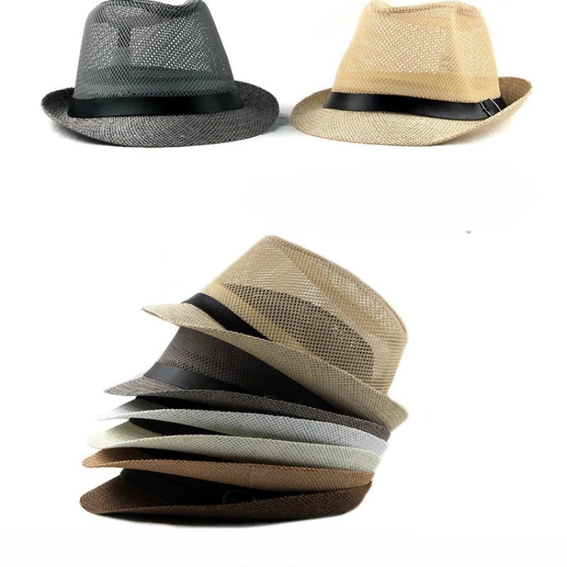 Men's and Women's Ceremonial Hats British Fashion Jazz Hats Middle-Aged and Elderly Cut-Out Linen Beach Sunhats