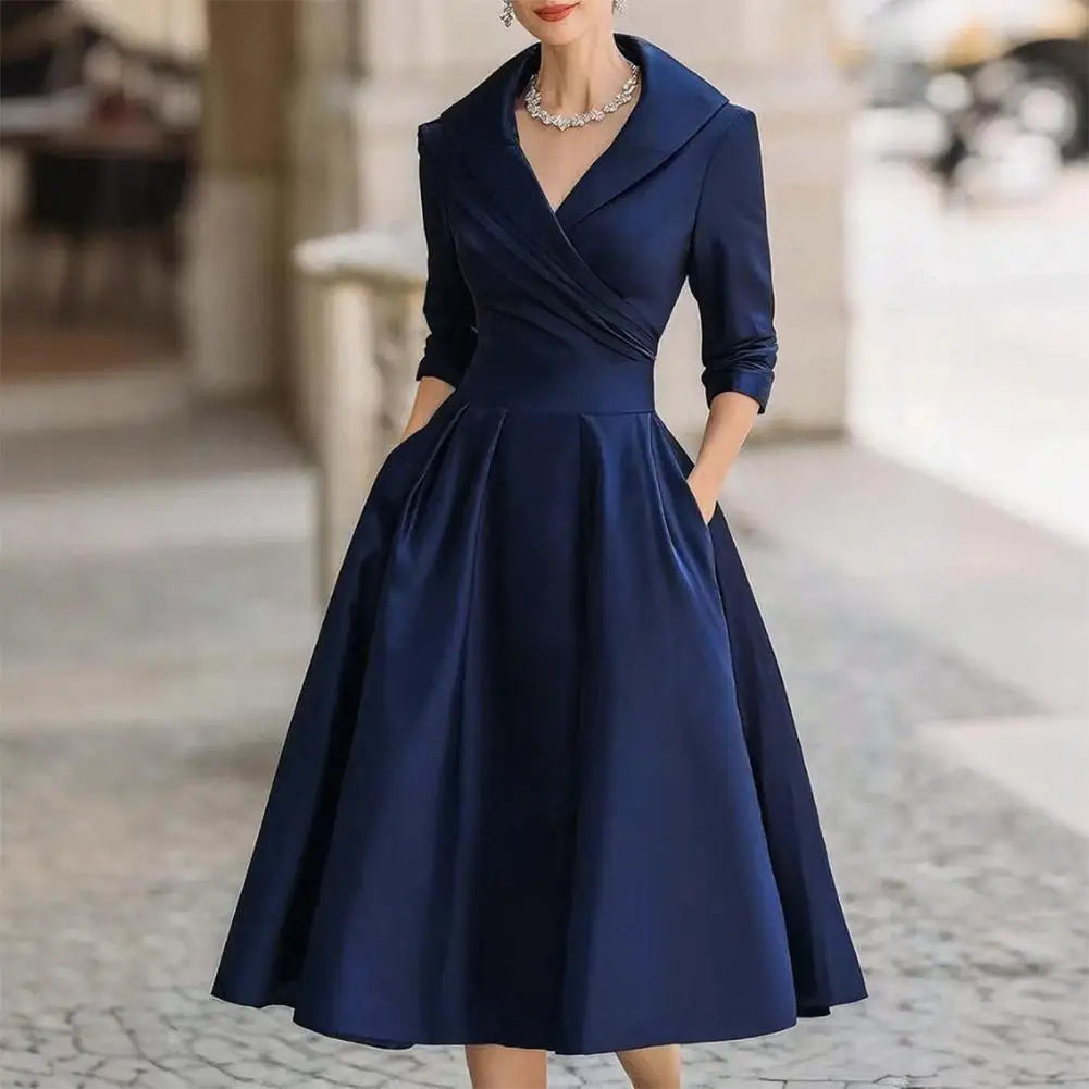 Elegant Women Blazer Dresses Business Office Midi Blazer Dress Women's Lapel V Neck Work Dress A Line Swing Dress Formal