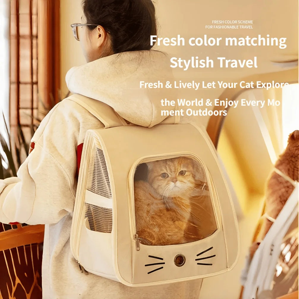 2-Piece Pet Backpack + Towel Set (1 backpack + 1 towel), Pet Travel Bag Set, Portable Pet Carrier with Mesh Window