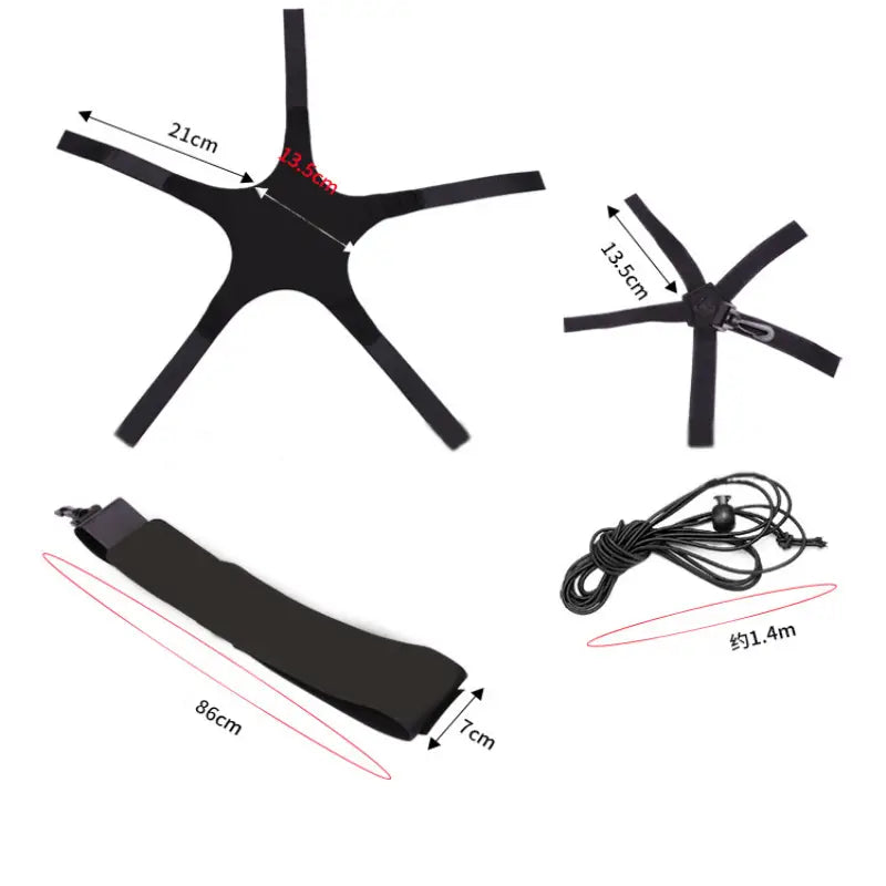 Black adjustable solo football training aid harness with four straps and padded shoulder strap for secure fit during exercise or outdoor activities shown from the back side.